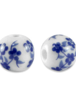 Kralen keramiek 8mm White-Delft blue