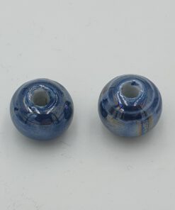 Kralen keramiek 12mm jeansblauw AB met streepjes