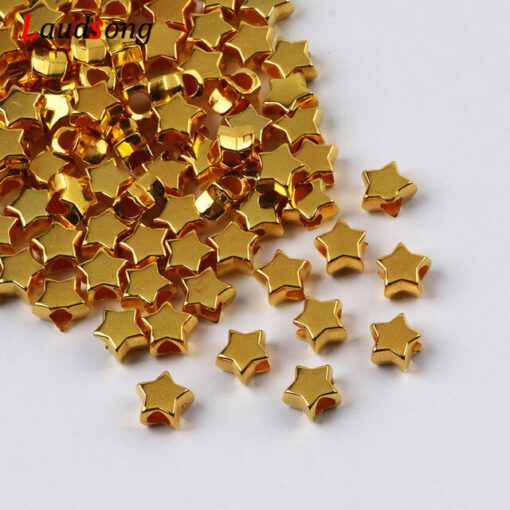 Metallook kralen ster goud 8mm met groot gat