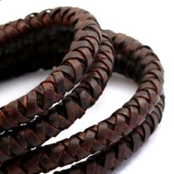 DQ leer 6mm rond gevlochten Vintage auburn brown