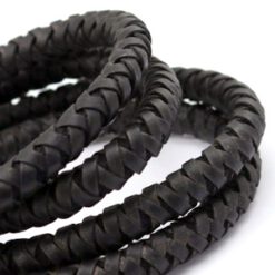 DQ leer 6mm rond gevlochten Vintage black
