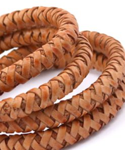 DQ leer 6mm rond gevlochten Vintage copper brown