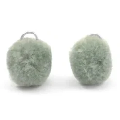 Pompom bedel met oog zilver 15mm chinois green grey