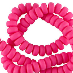 Polymeer kralen rondellen 6mm neon pink