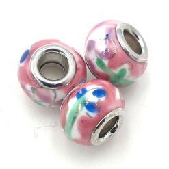 Keramiek kralen roze met bloem (geschikt voor Pandora armband)