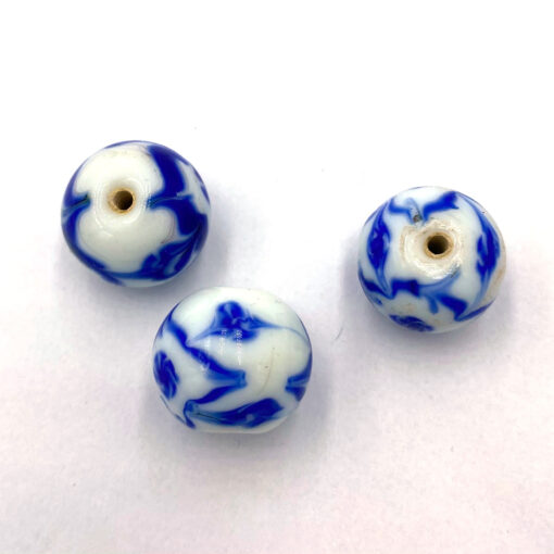 Keramiek kralen blauw wit 18mm rond