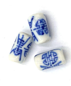 Keramiek kralen blauw wit buis 10x5mm