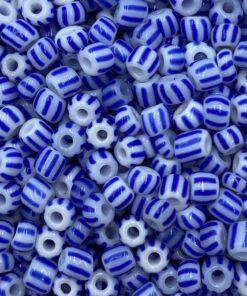 Glaskralen Rocailles 6/0 (4mm) Blauw wit gestreept (5gr)