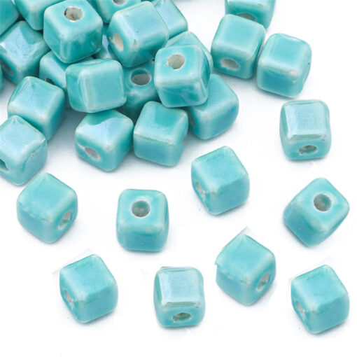 Keramiek kralen cube 5mm aqua