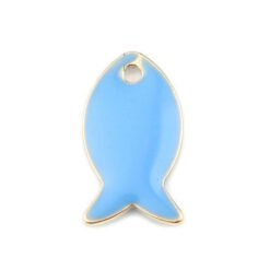 Metalen bedel visje 7x14mm blauw