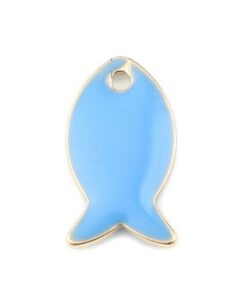 Metalen bedel visje 7x14mm blauw