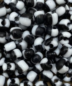 Glaskralen Rocailles 6/0 (4mm) zwart wit gestreept (5gr)