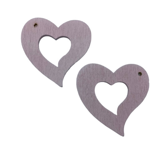 Houten bedel hart 35mm licht roze