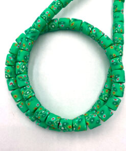 Polymeer tube kralen groen met bloemetjes 6mm