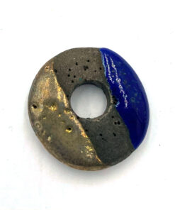 Keramiek kraal disk blauw grijs koper 19mm