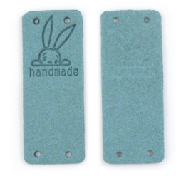 PU Leren label 'Handmade' blauw Baby konijntje