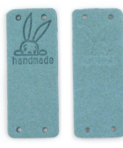PU Leren label 'Handmade' blauw Baby konijntje