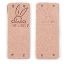 PU Leren label 'Handmade' Vintages peach Baby konijntje