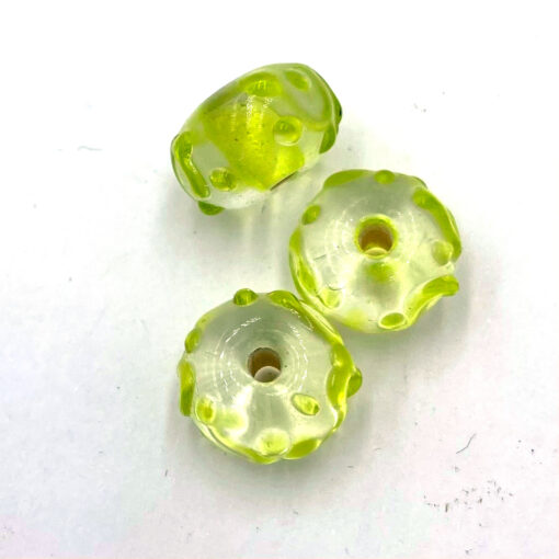 Glaskralen Italian rondel transparant barok lime groen 11x6mm