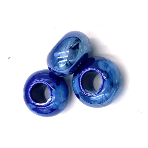 Keramiek kralen blauw gemeleerd disc 14x8mm