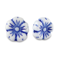 Czech kraal bloem 9mm Strong blue-white