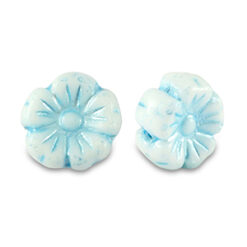 Czech kraal bloem 9mm Light blue metallic-white