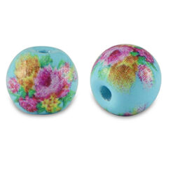 8mm glaskraal bloem Light blue-pink