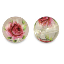 8mm glaskraal bloem Transparent-rose red