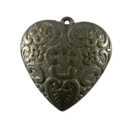 Bedel groot hart metallook mat antiek zilver 50mm