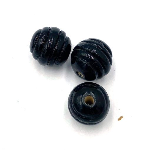 Houten Kralen zwart met ribbel 14mm