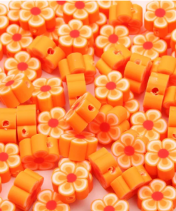 Polymeer bloem kraal oranje 10mm