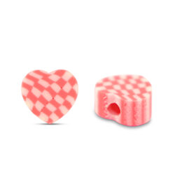 Polymeer kralen hart Pink- White 9mm