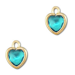 Bedel DQ metaal oud goud facet glas hartje in turquoise 6,5mm