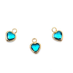 Bedel DQ metaal oud goud facet glas hartje in turquoise 6,5mm