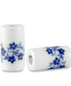 Kralen keramiek tubes White-Delft blue
