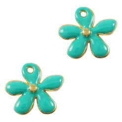 Bedels DQ metaal bloem Goud-turquoise (nikkelvrij)