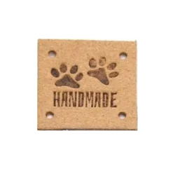 PU Leren label 'Handmade' dog beige 20x20mm