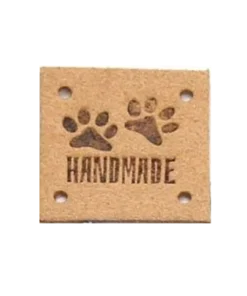 PU Leren label 'Handmade' dog beige 20x20mm