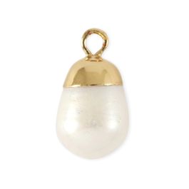BQ Zoetwaterparels bedel round Gold-Natural white - artikelnummer 64462